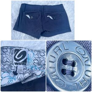 Wurl Women's Navy Blue low-rise Stretch Short Shorts with floral fabric detail